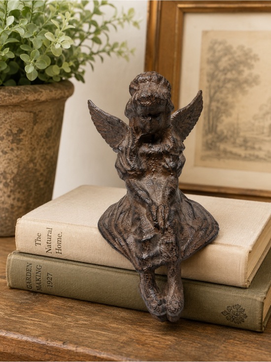 Other - cast iron angel cherub figurine shelf sitter or rustic home decoration